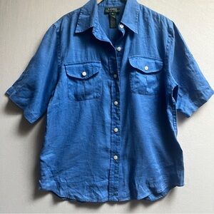 Lauren Ralph Lauren Blue Linen Button-Down Shirt – Size M